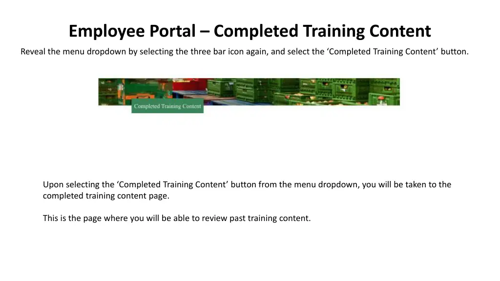 employee portal completed training content