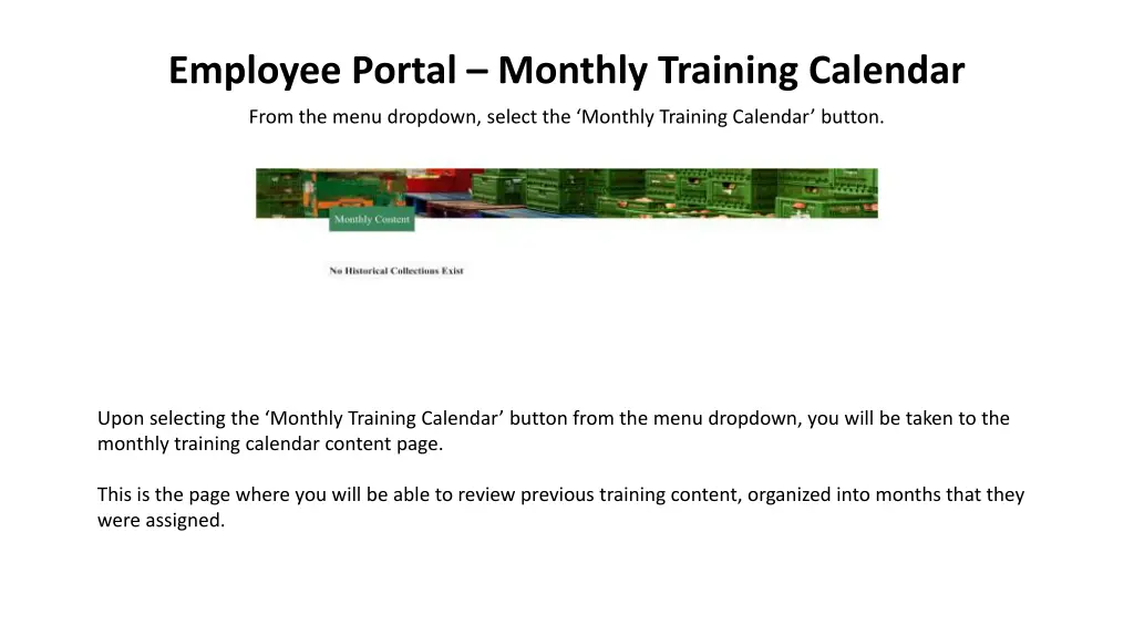 employee portal monthly training calendar