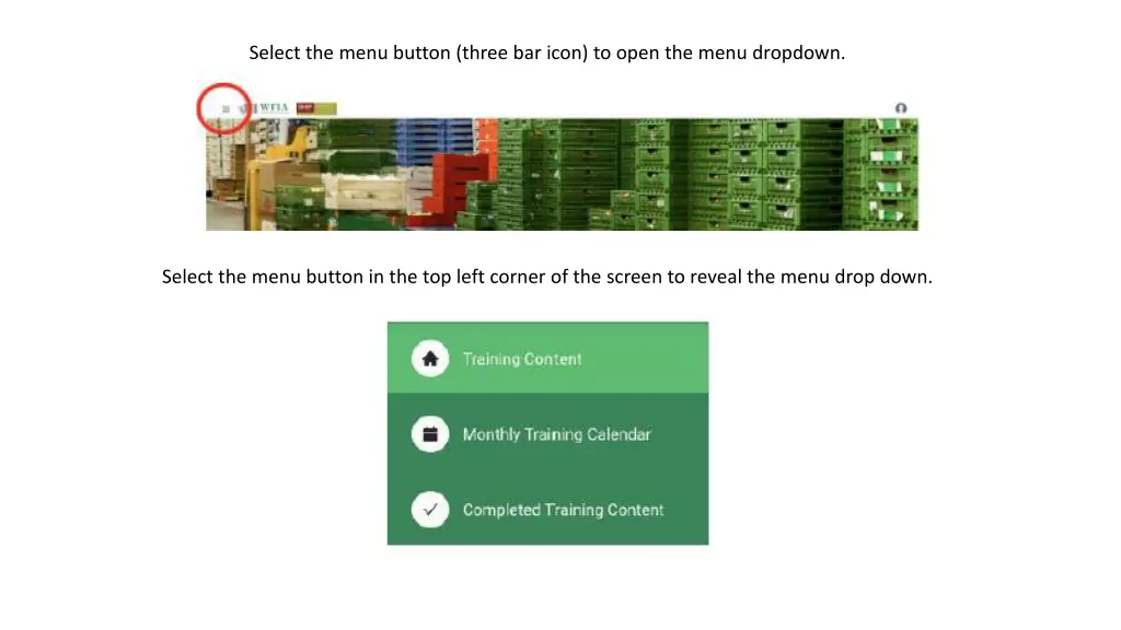 select the menu button three bar icon to open
