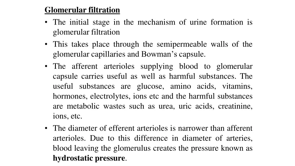 glomerular filtration the initial stage