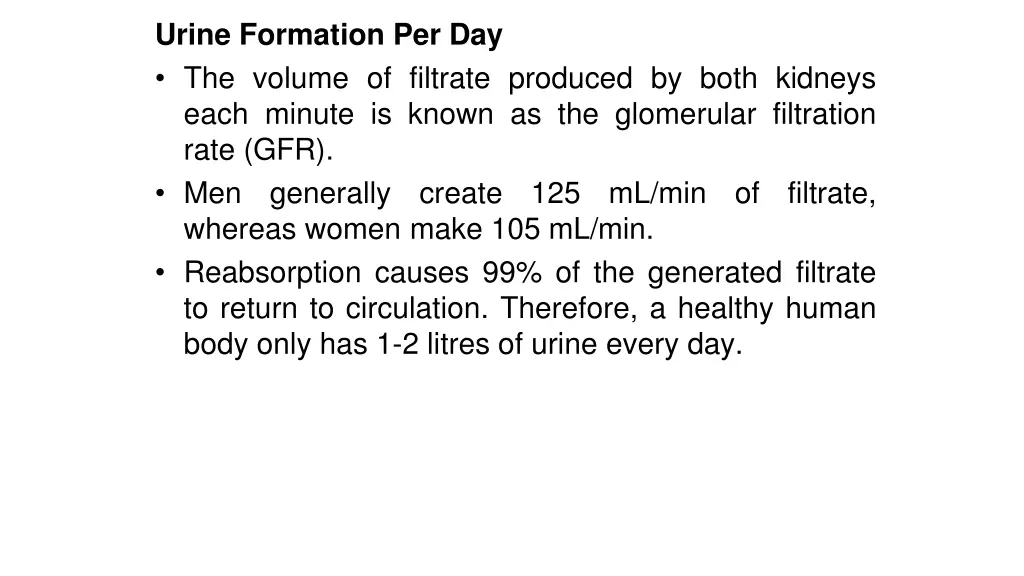 urine formation per day the volume of filtrate