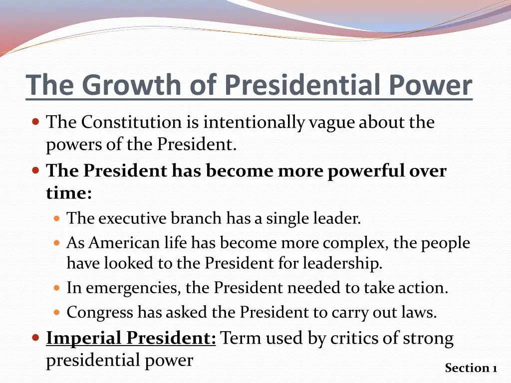 the growth of presidential power
