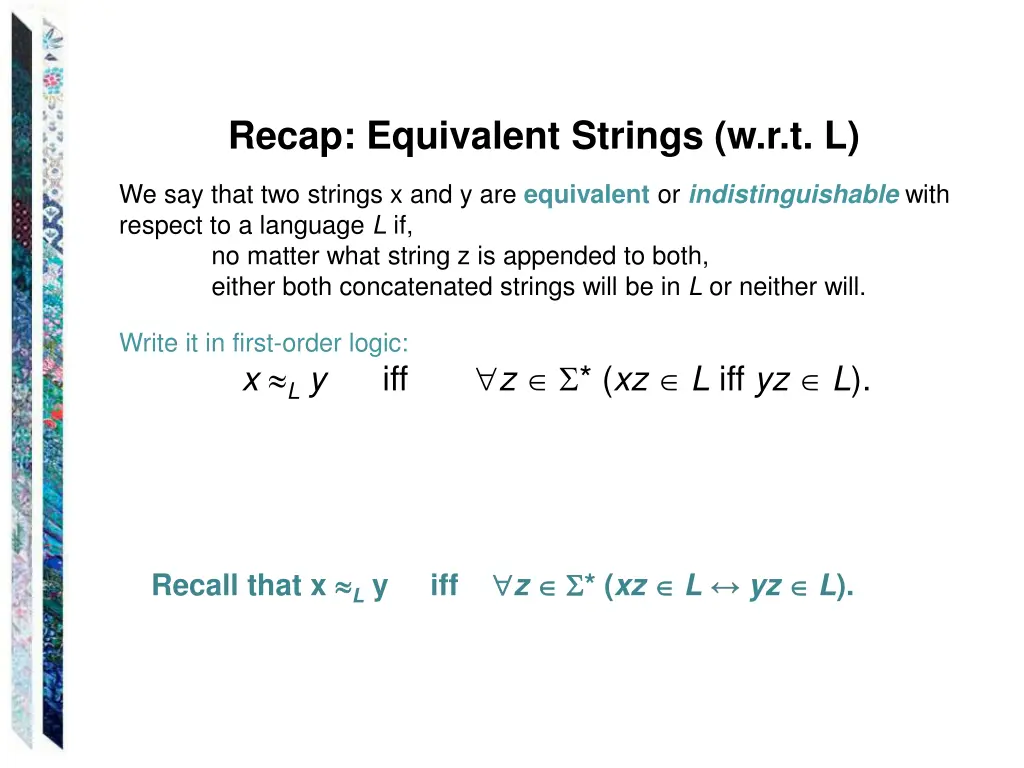 recap equivalent strings w r t l