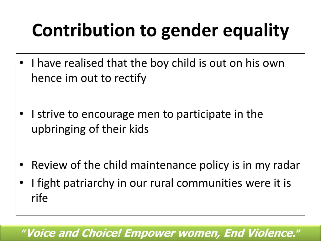 contribution to gender equality
