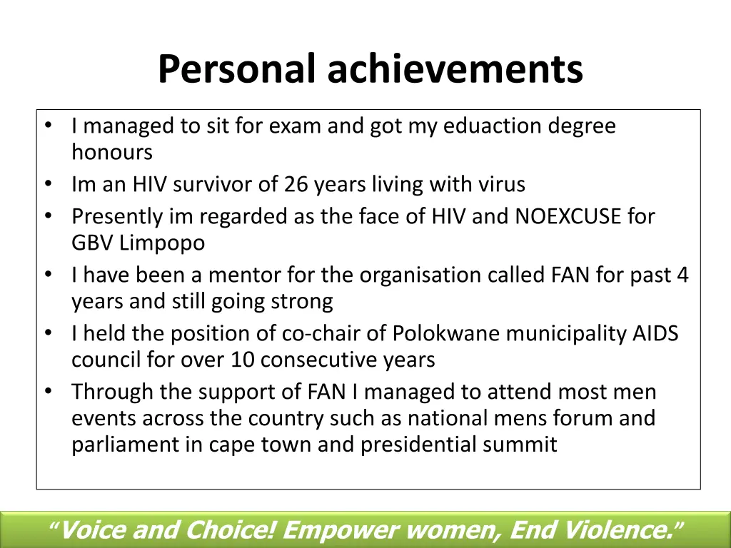 personal achievements
