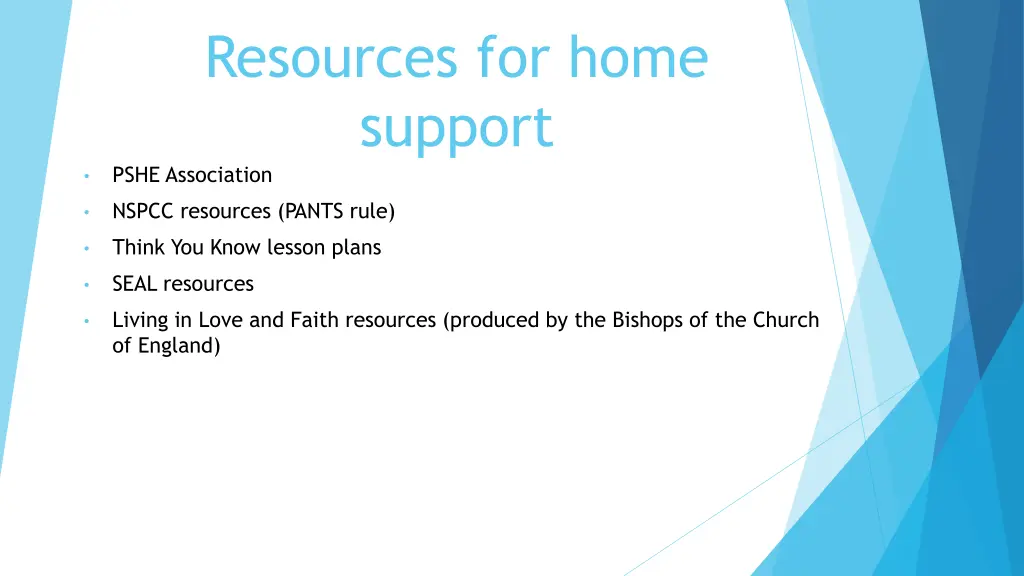 resources for home support pshe association