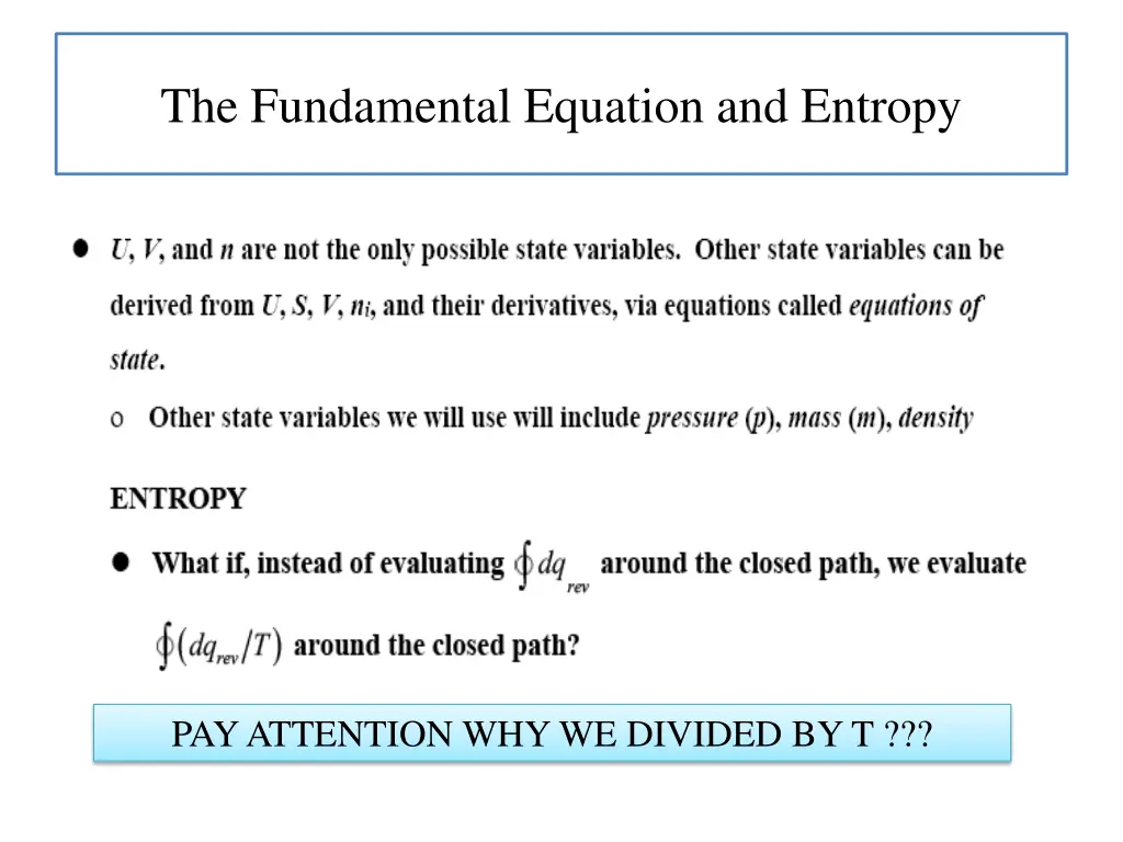 the fundamental equation and entropy 1