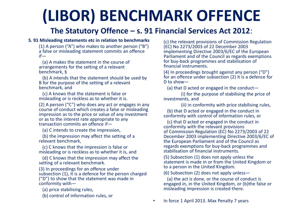 libor benchmark offence the statutory offence