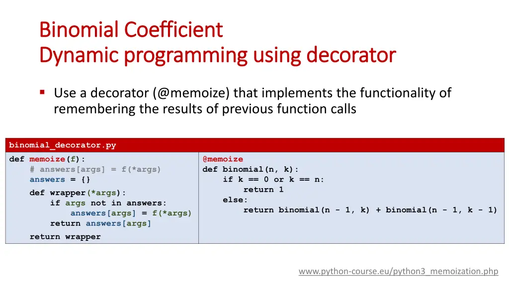 binomial binomial coefficient coefficient dynamic