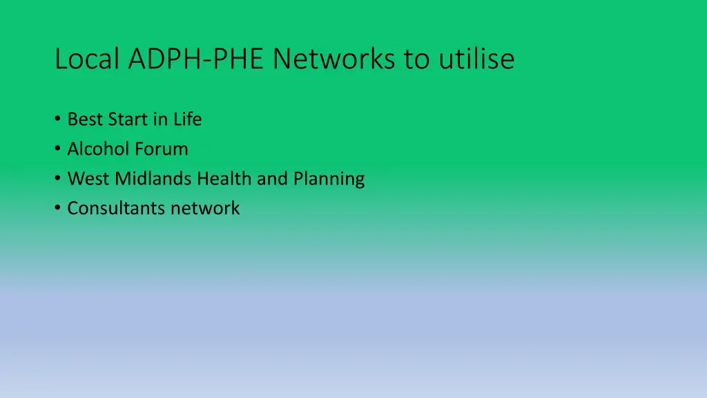 local adph phe networks to utilise