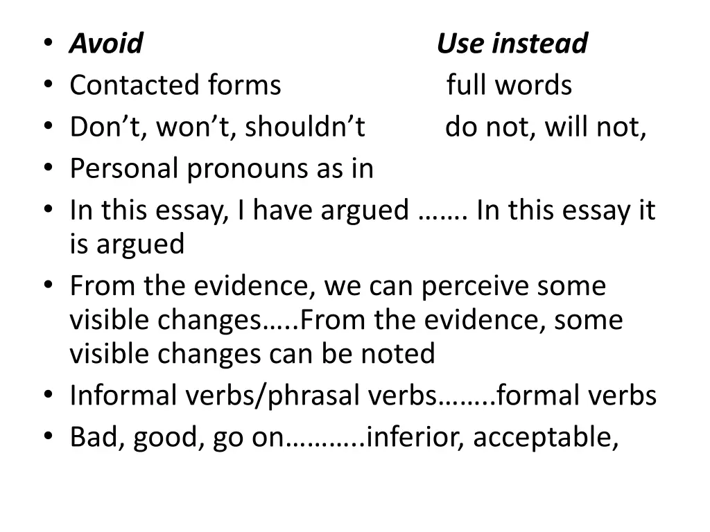avoid contacted forms full words