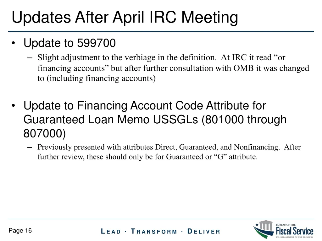 updates after april irc meeting