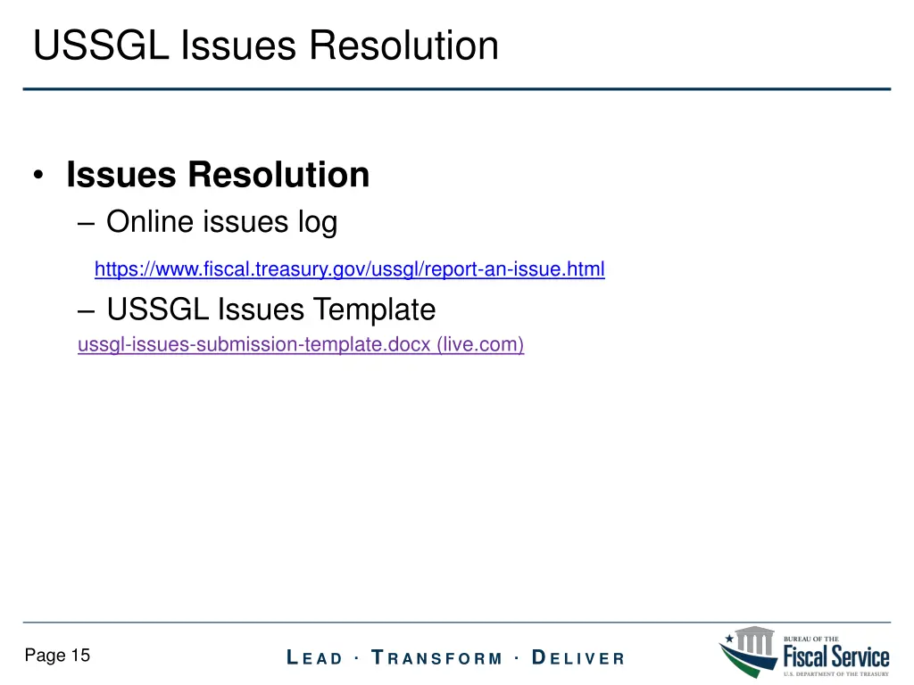 ussgl issues resolution