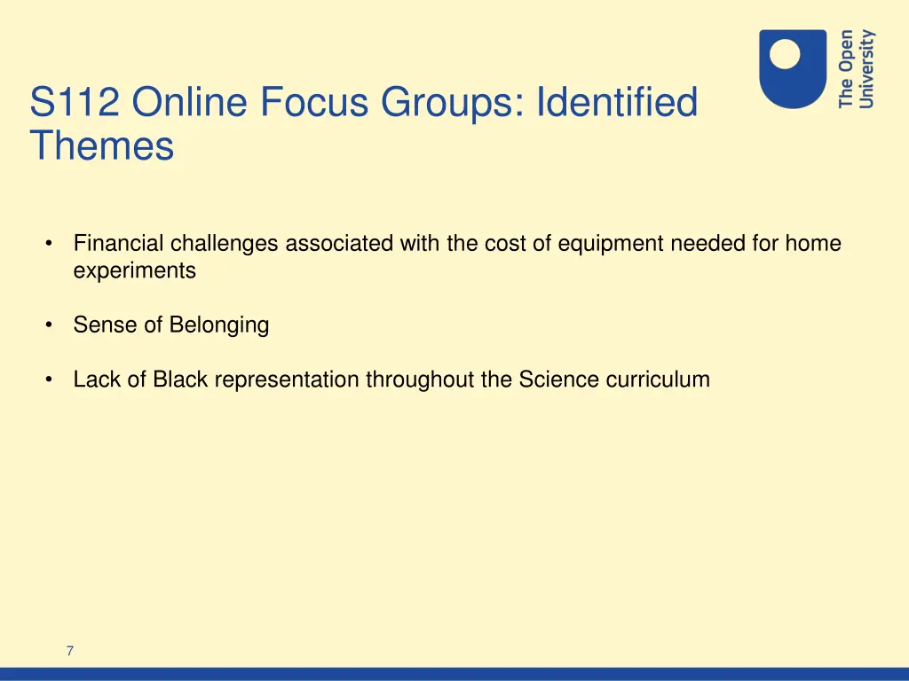 s112 online focus groups identified themes