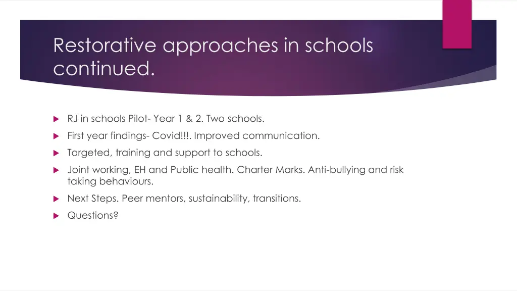 restorative approaches in schools continued