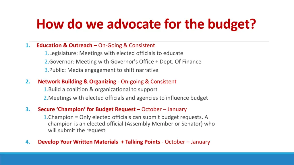 how do we advocate for the budget