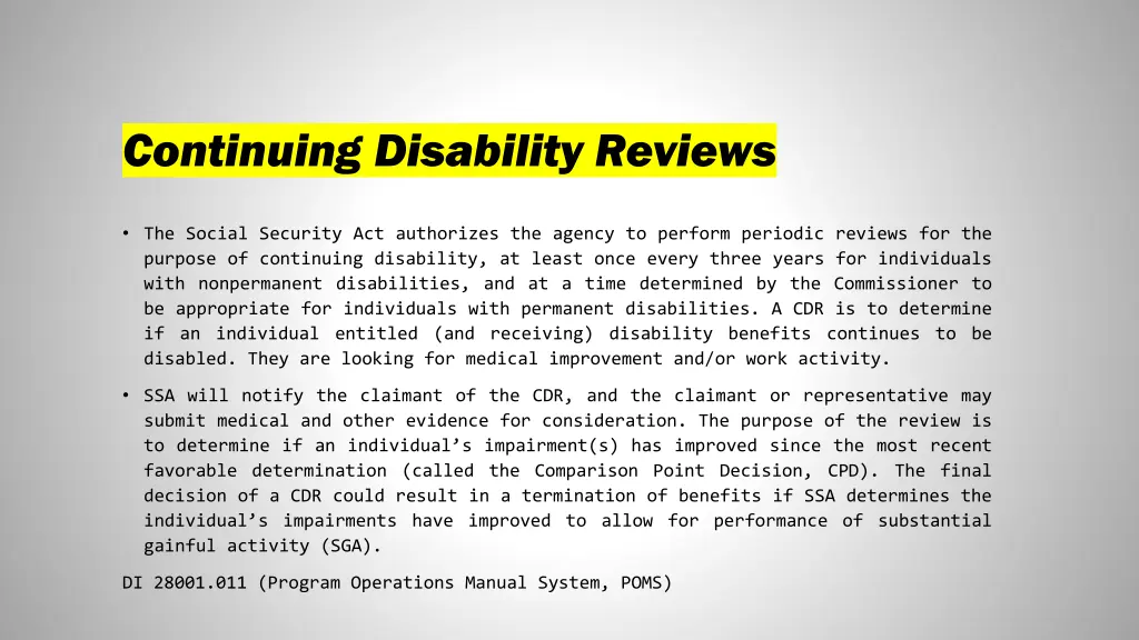 continuing disability reviews