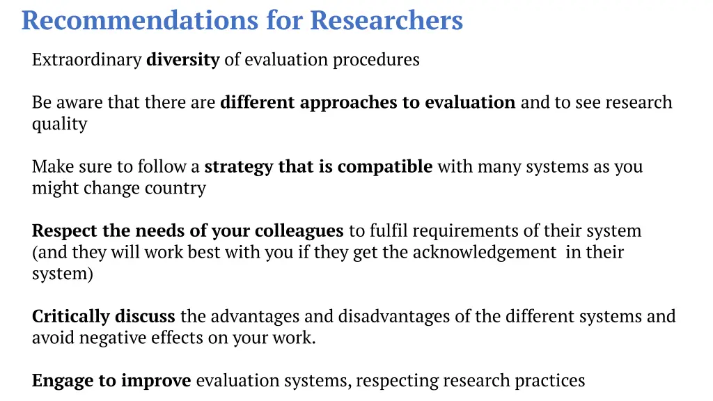 recommendations for researchers