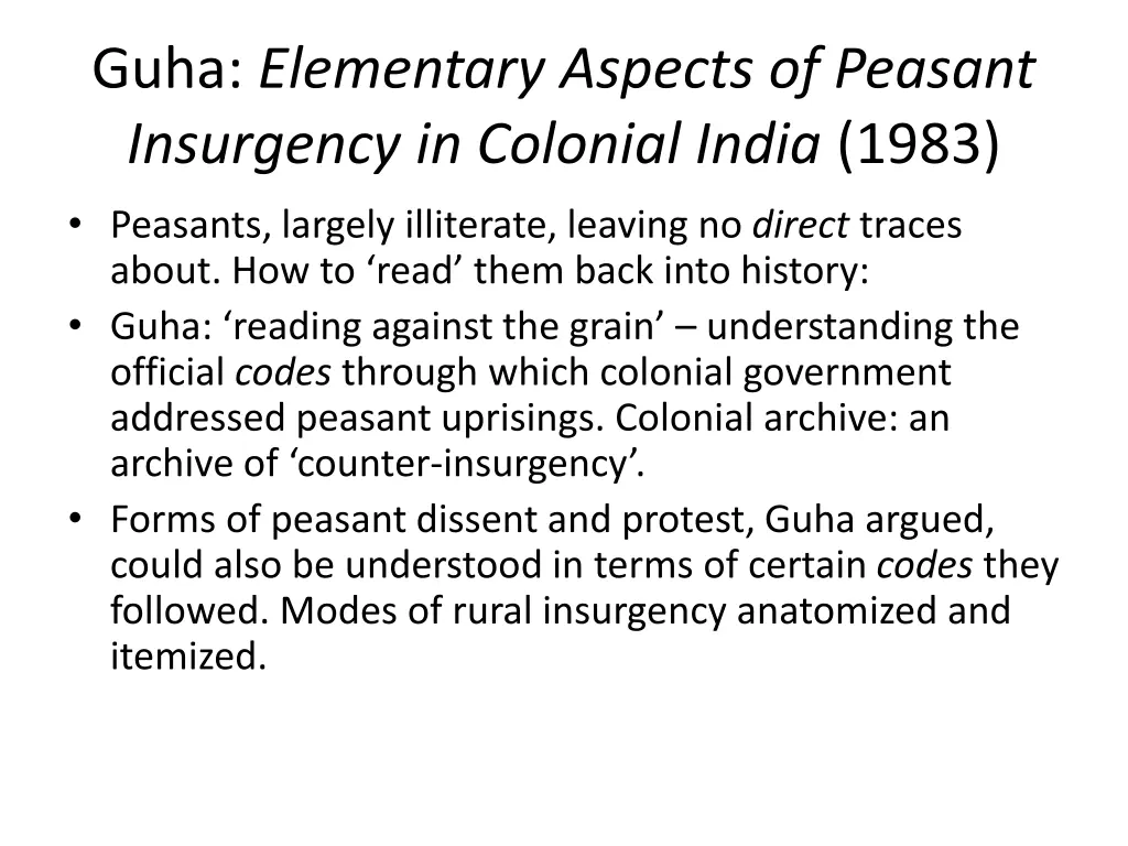guha elementary aspects of peasant insurgency