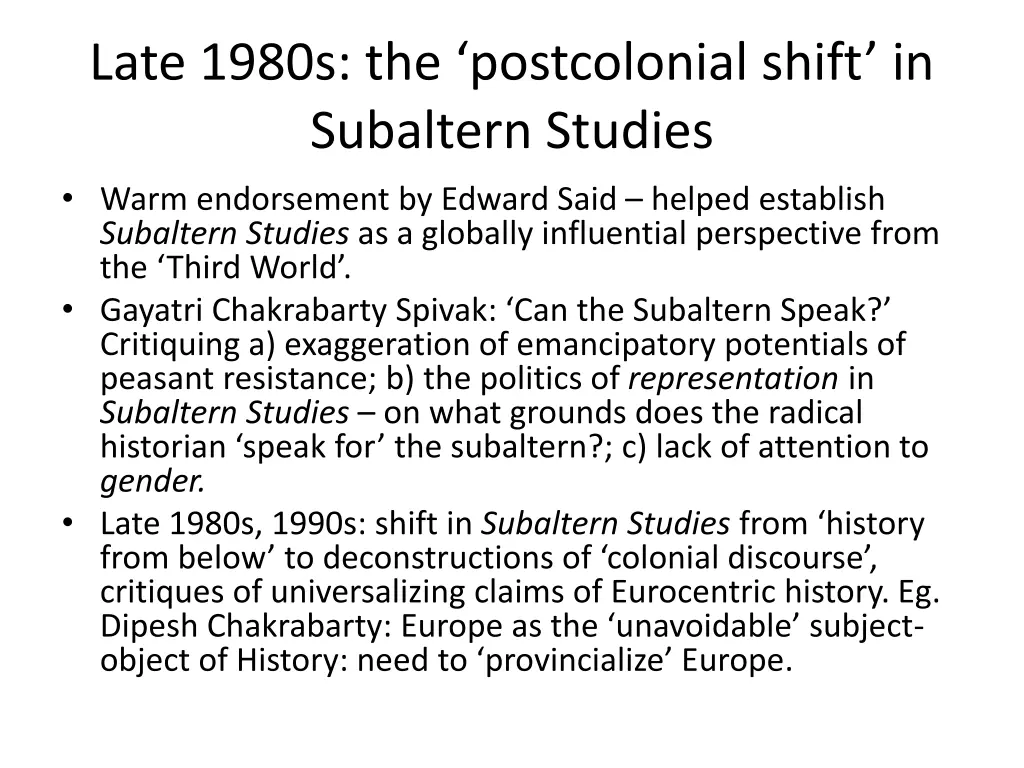 late 1980s the postcolonial shift in subaltern