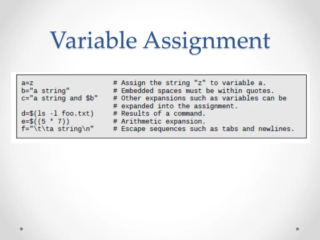 variable assignment