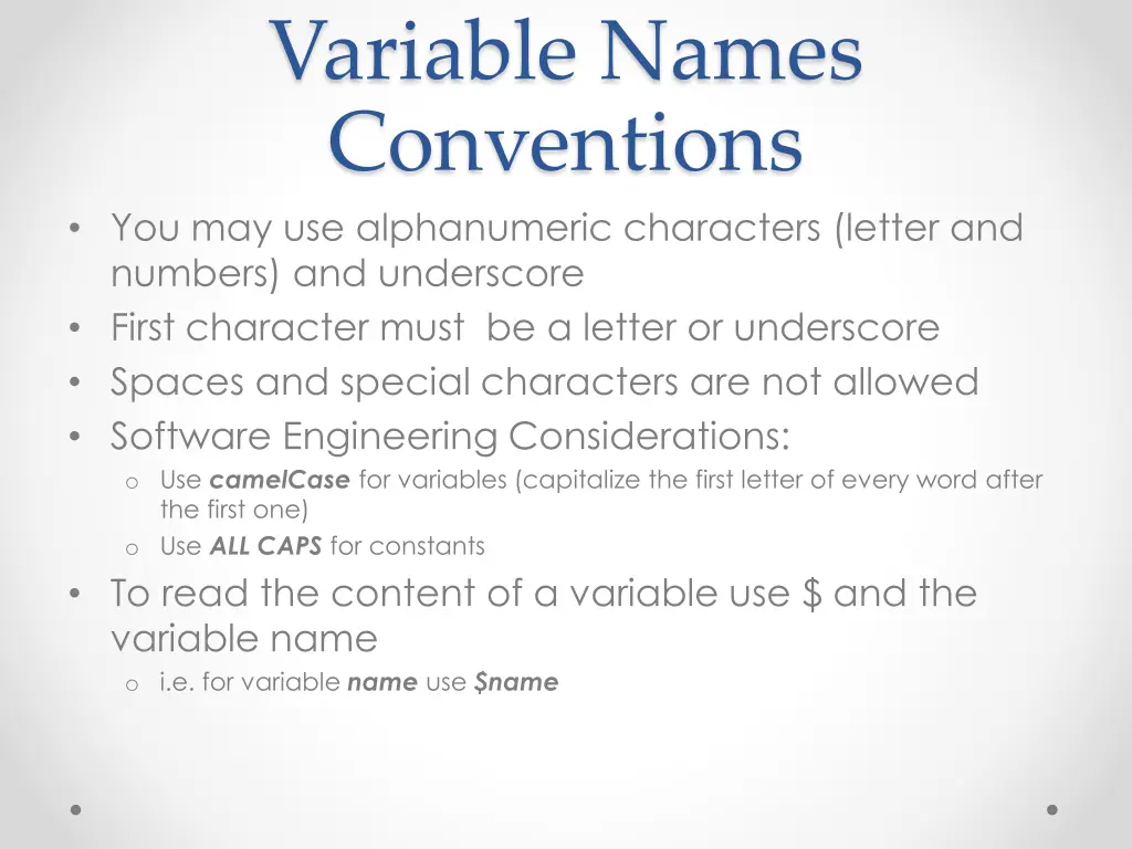 variable names conventions
