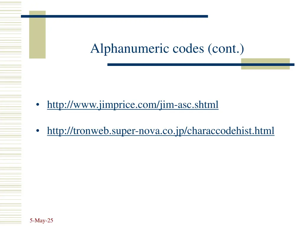 alphanumeric codes cont