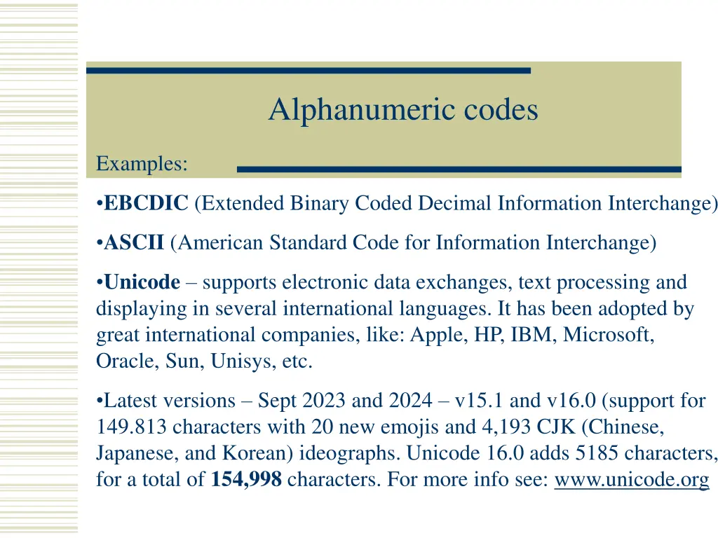 alphanumeric codes