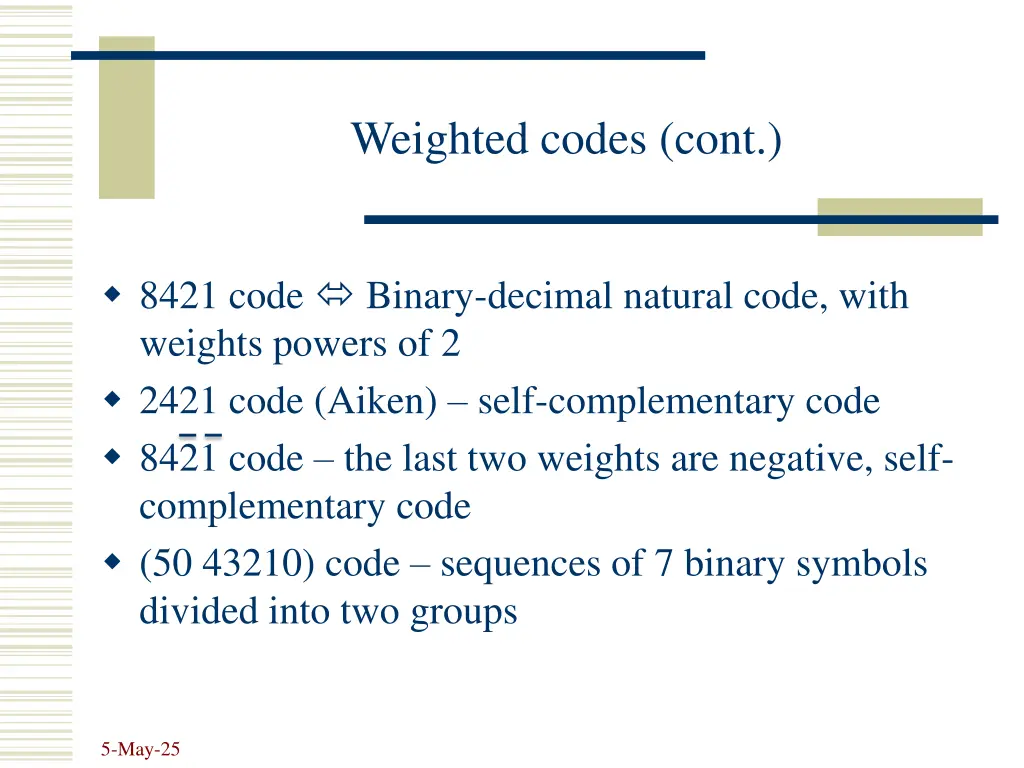 weighted codes cont 1
