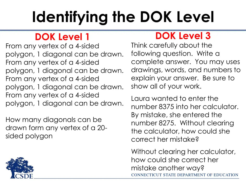 identifying the dok level 1