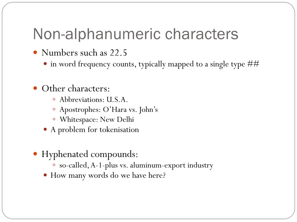 non alphanumeric characters numbers such