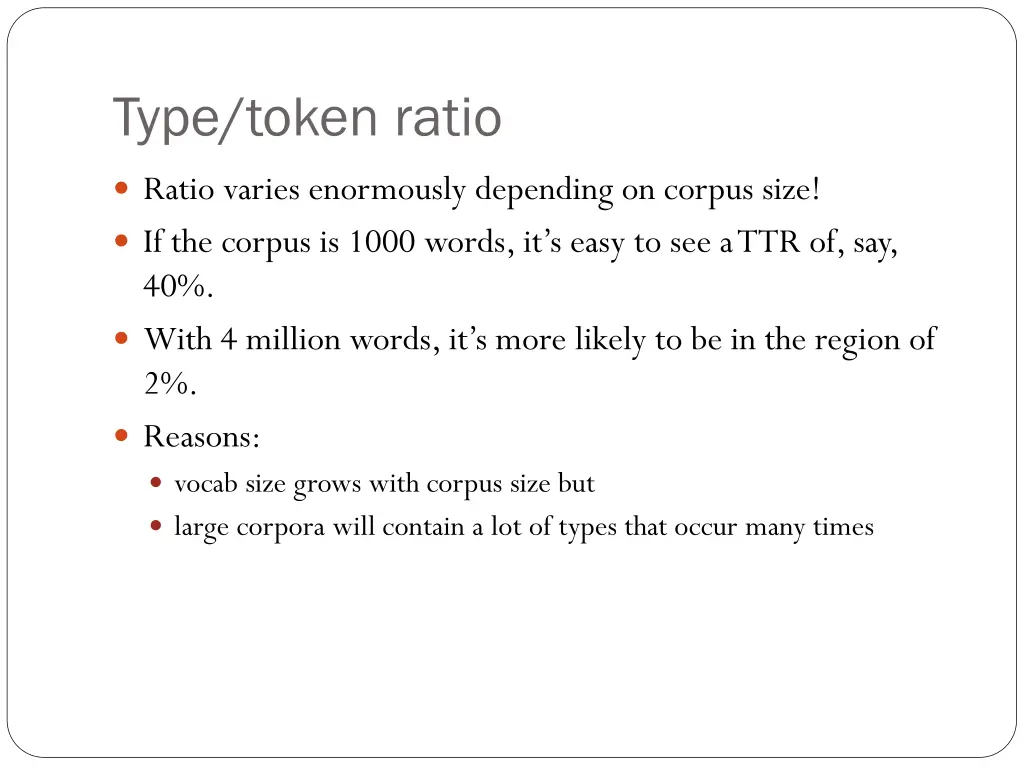 type token ratio