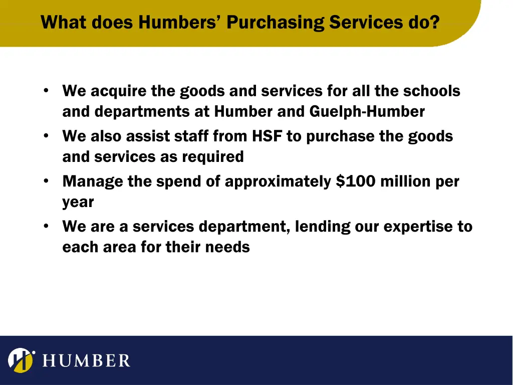 what does humbers purchasing services do