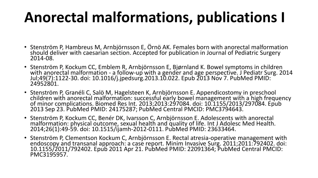anorectal malformations publications i