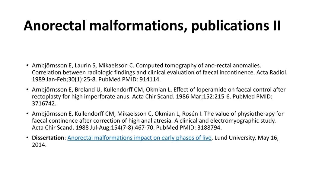 anorectal malformations publications ii