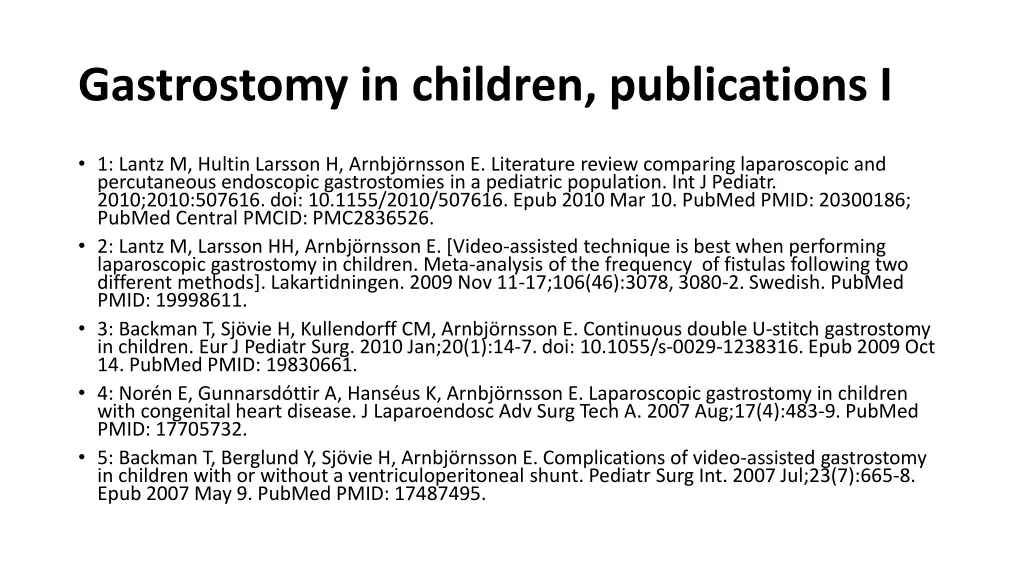gastrostomy in children publications i