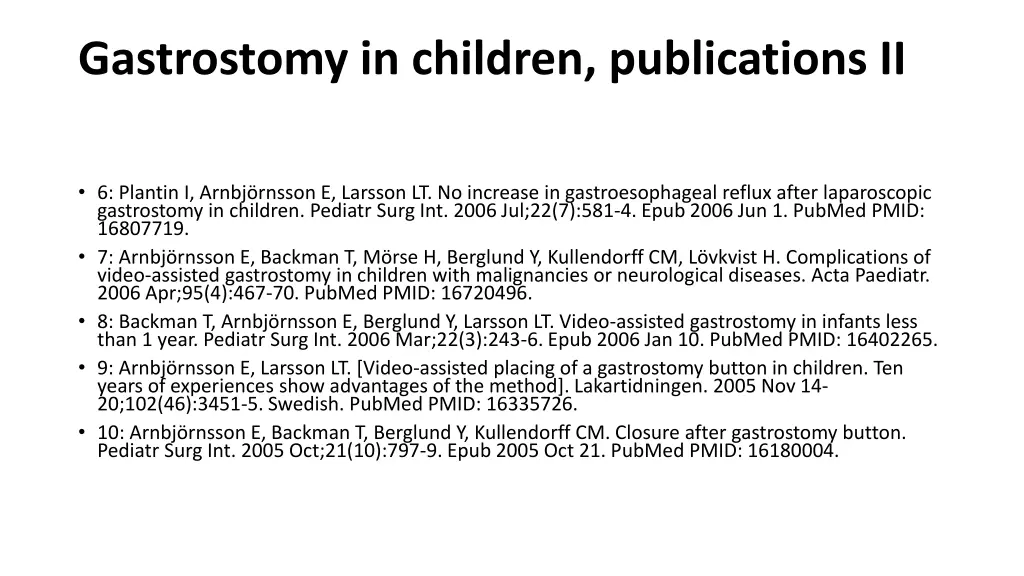 gastrostomy in children publications ii