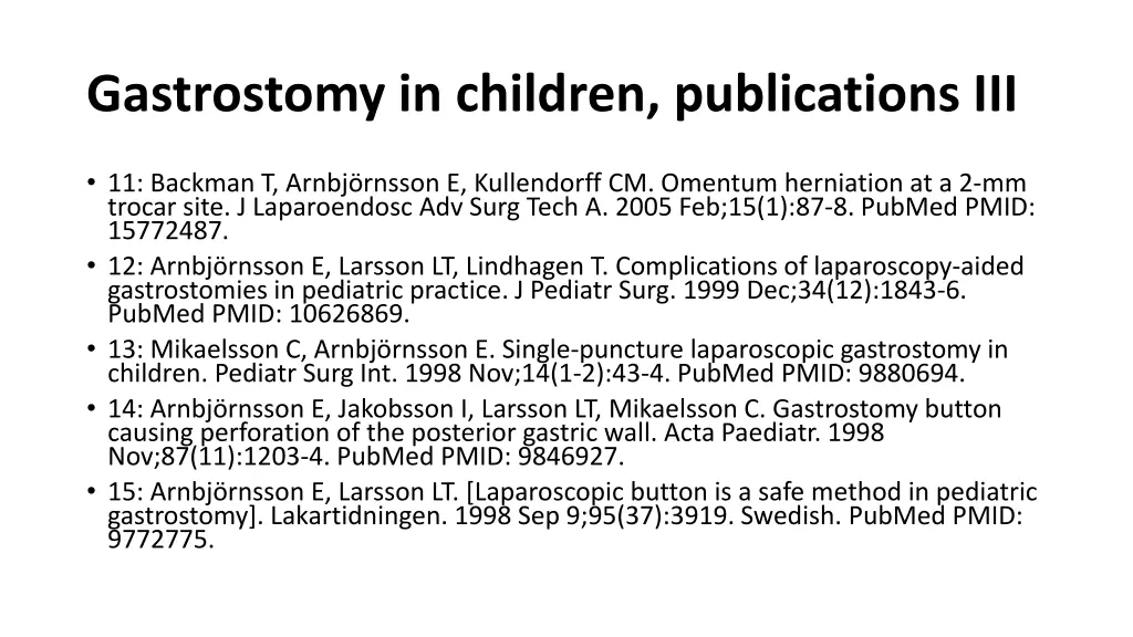 gastrostomy in children publications iii