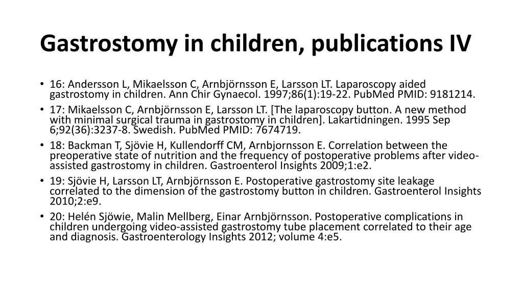 gastrostomy in children publications iv