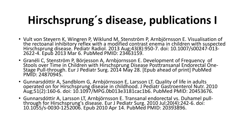 hirschsprung s disease publications i