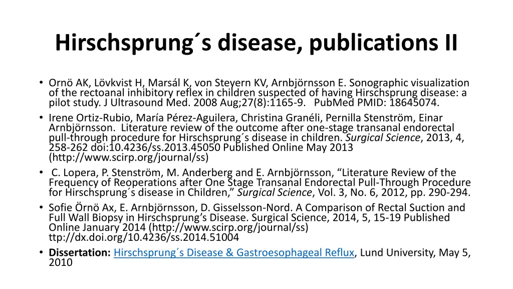 hirschsprung s disease publications ii