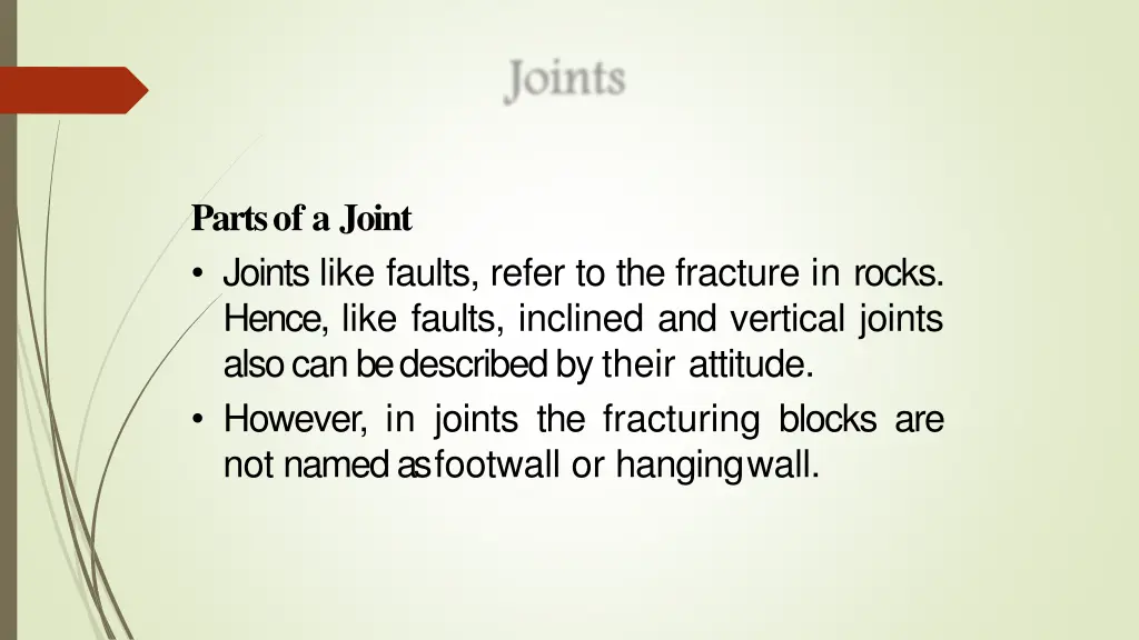 parts of a joint joints like faults refer