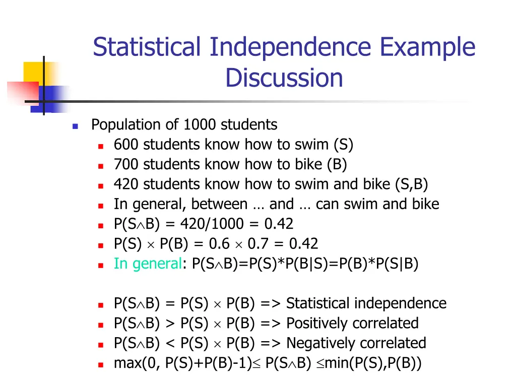 statistical independence example discussion