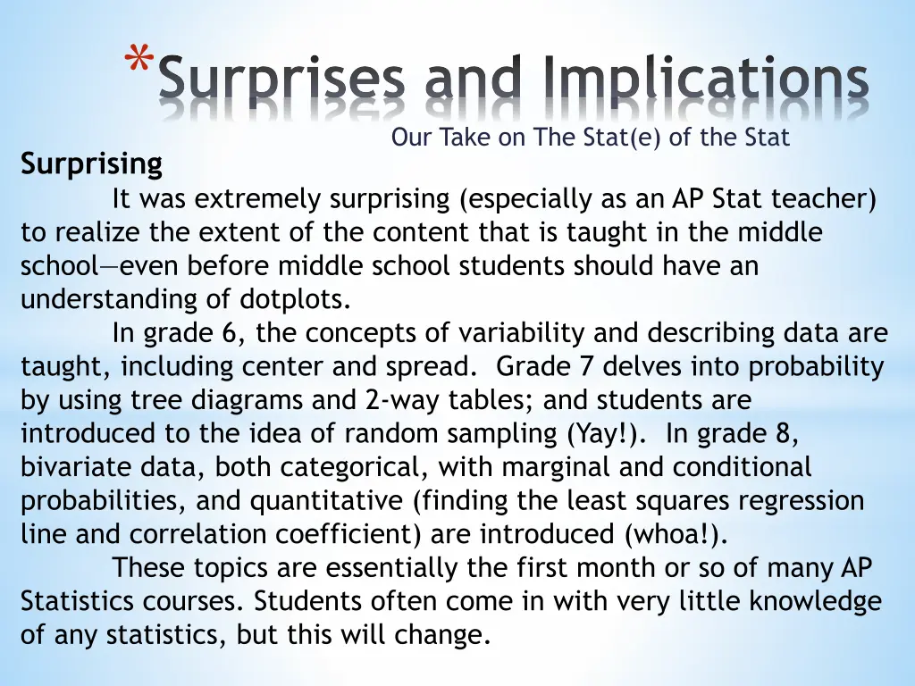 surprises and implications our take on the stat