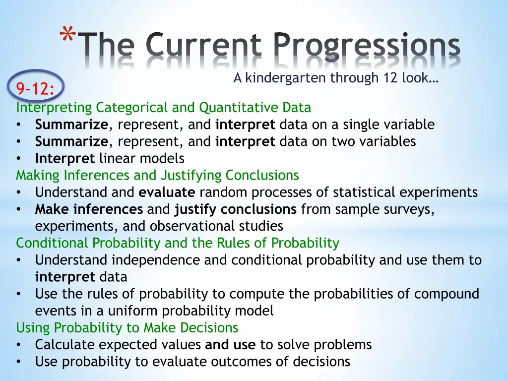 the current progressions a kindergarten through 2
