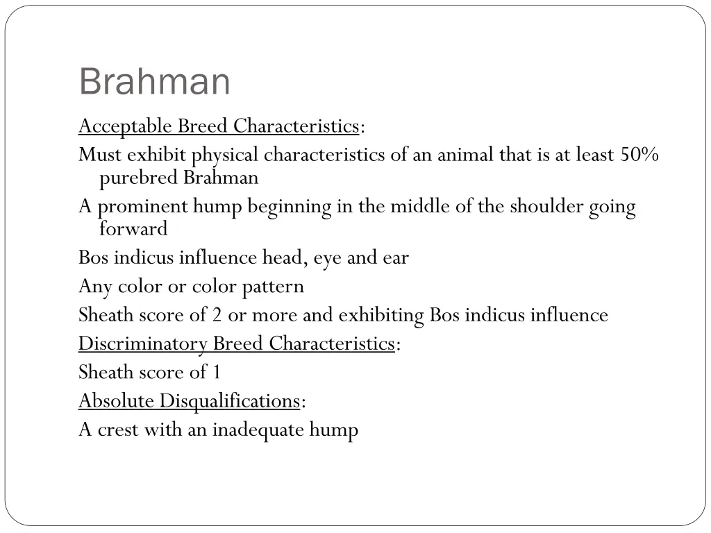 brahman acceptable breed characteristics must