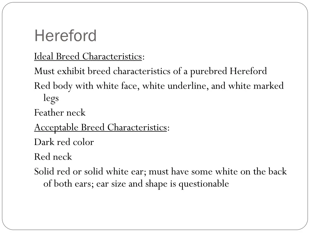 hereford ideal breed characteristics must exhibit