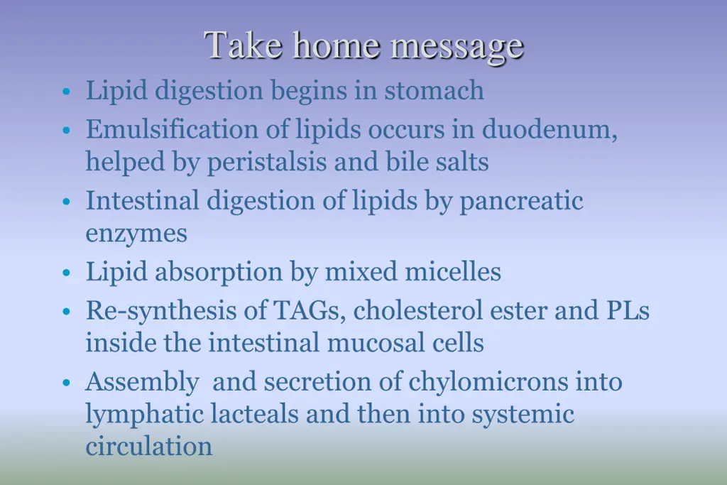 take home message lipid digestion begins