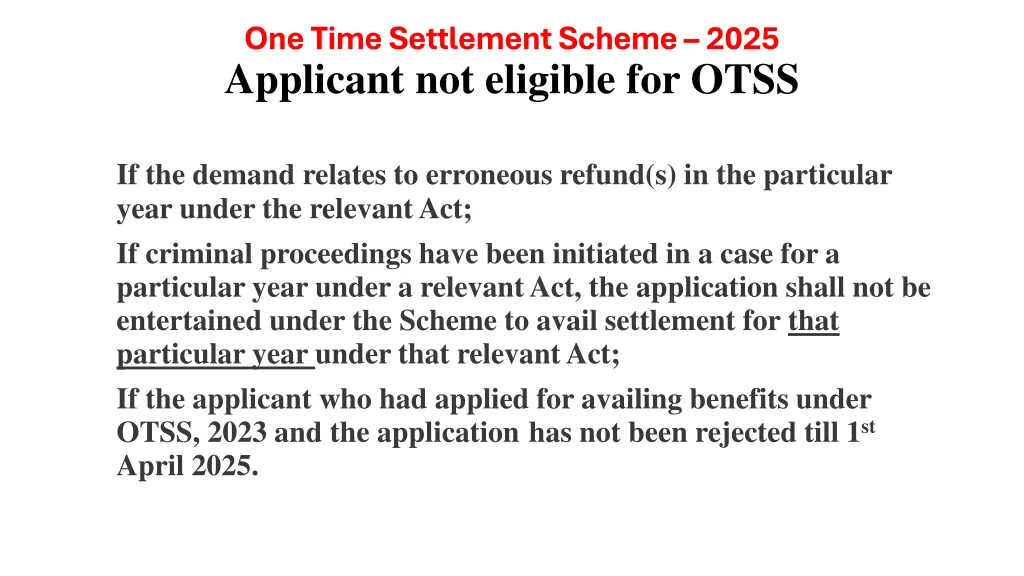 one time settlement scheme 2025 applicant
