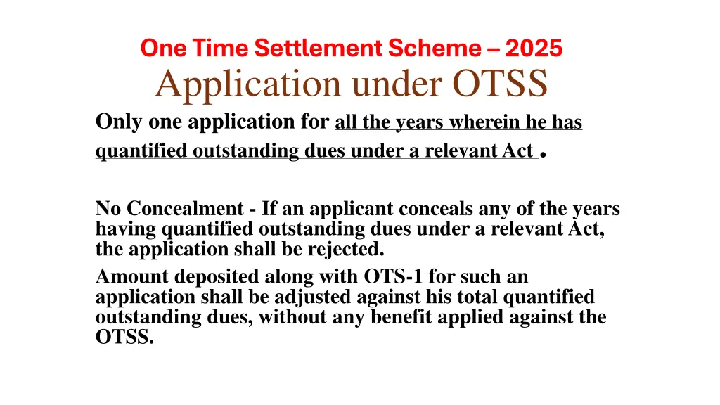 one time settlement scheme 2025 application under